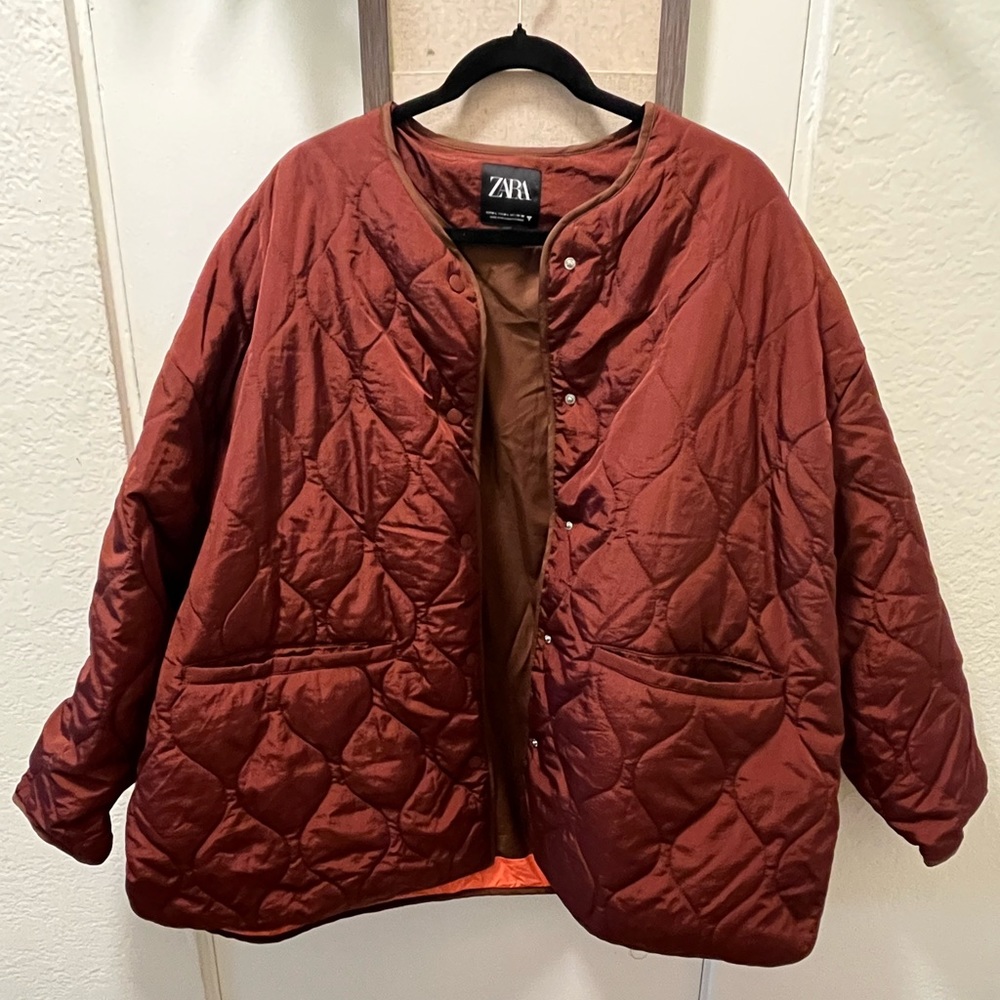 Brick red/burgundy quilted ZARA jacket